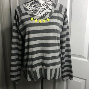 Lauter‎ Gray Stripes Gems Embellished Top L